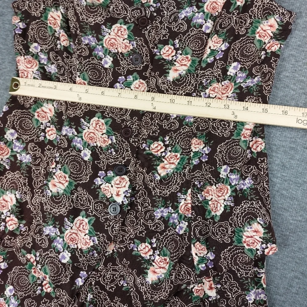 JAMIE BROOKE WOMENS VINTAGE BROWN PINK ROSE FLORAL ROMPER JUMPSUIT SHORTS SZ M